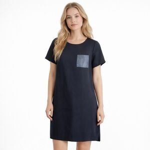 J. Crew Black Short Sleeve Dress Faux Leather Front Pocket Size M